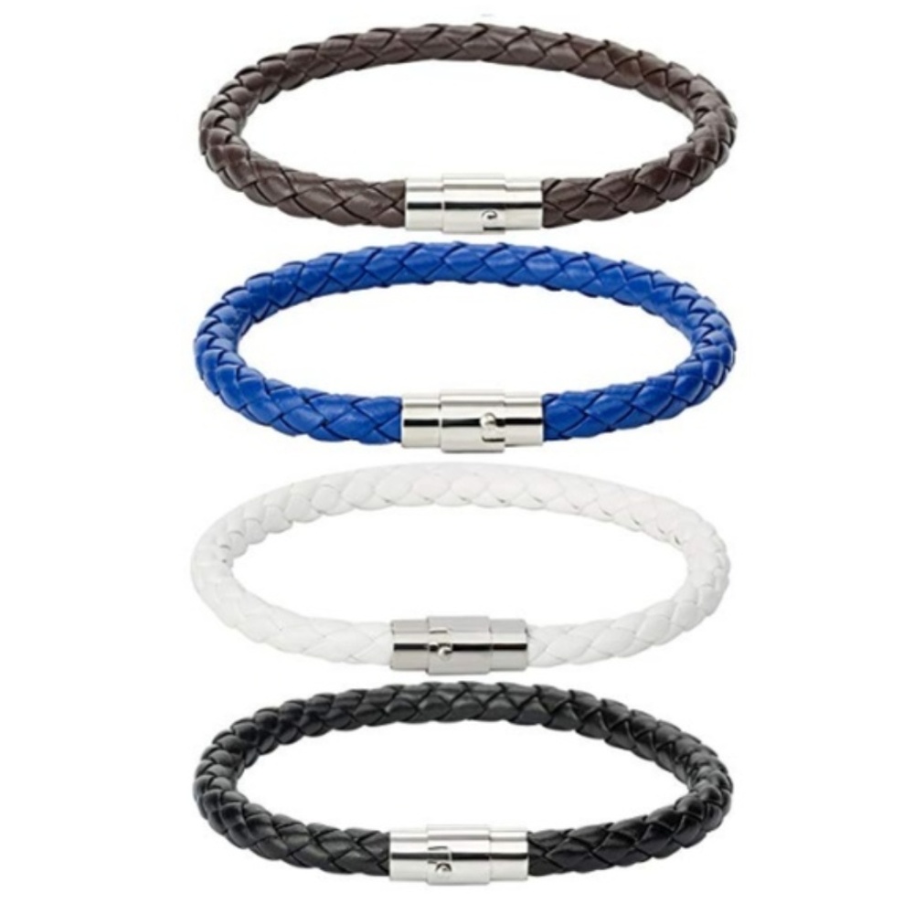 Mens 4pc. Braided Leather Magnetic Wristband - Picture 5 of 5